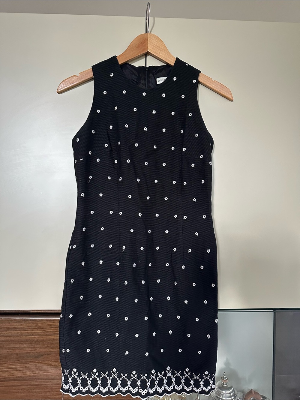 Vintage Ann Taylor Black Sleeveless Embroidered Sheath Dress